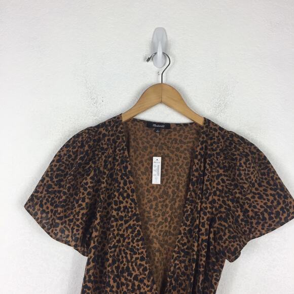 NWT Madewell Flutter-Sleeve Wrap Mini Dress in Painted Leopard Medium - Picture 4 of 15